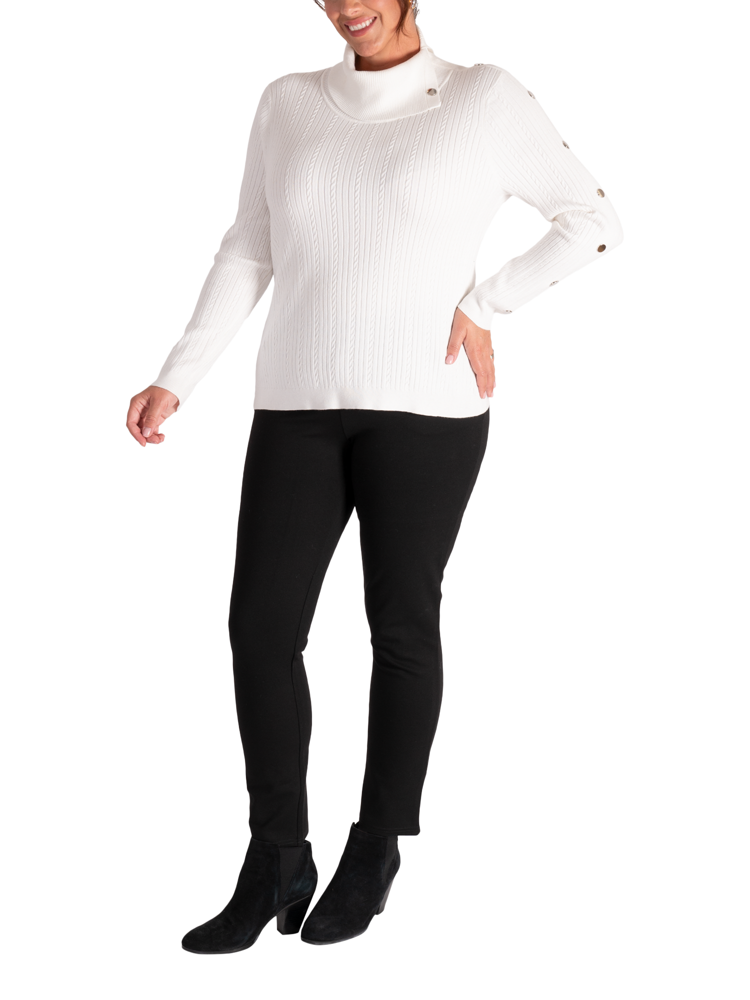 Product image 5 of 6, which shows chesca Split Cowl Neck Button Sleeve Jumper, White, 14