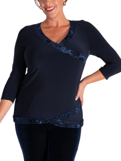 chesca Leopard Print Trim Jersey Top, Navy, Navy