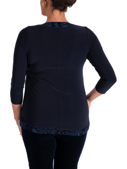 chesca Leopard Print Trim Jersey Top, Navy - view 2, Navy