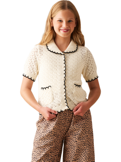 Angel & Rocket Kids' Penny Frill Detail Short Sleeve Cardigan, White, White