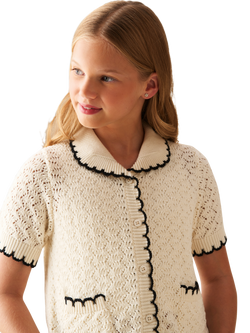 Angel & Rocket Kids' Penny Frill Detail Short Sleeve Cardigan, White - view 2, White