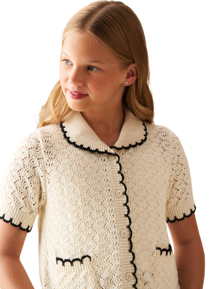 Angel & Rocket Kids' Penny Frill Detail Short Sleeve Cardigan, White - view 2, White