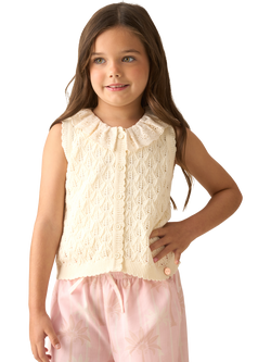 Angel & Rocket Kids' Cotton Sleeveless Crochet Cardigan, White, White
