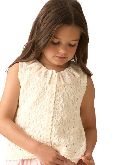 Angel & Rocket Kids' Cotton Sleeveless Crochet Cardigan, White - view 2, White