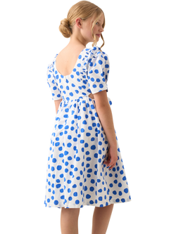Angel & Rocket Kids' Cotton Spot Puff Sleeve Dress, Blue - view 2, Blue