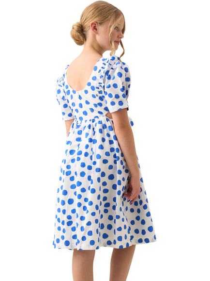 Angel & Rocket Kids' Cotton Spot Puff Sleeve Dress, Blue - view 2, Blue