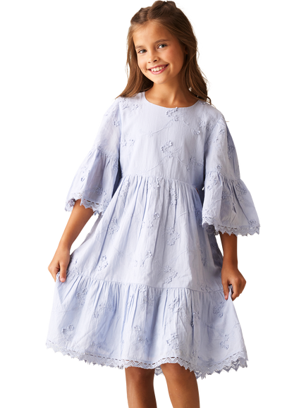 Angel & Rocket Kids' Cotton Angel Sleeve 3D Flower Dress, Blue, Blue