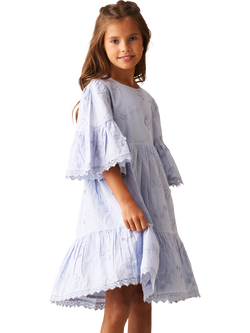 Angel & Rocket Kids' Cotton Angel Sleeve 3D Flower Dress, Blue - view 2, Blue