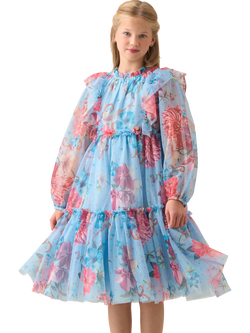 Angel & Rocket Kids' Floral Mesh Dress, Blue, Blue