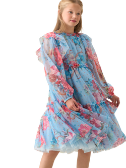 Angel & Rocket Kids' Floral Mesh Dress, Blue - view 2, Blue