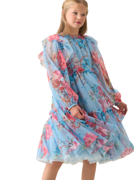 Angel & Rocket Kids' Floral Mesh Dress, Blue - view 2, Blue