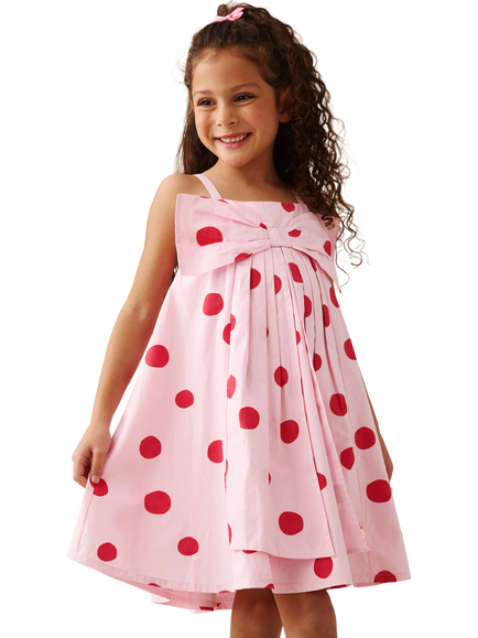 Angel & Rocket Kids' Sleeveless Polka Dot Statement Bow Dress, Pink, Pink