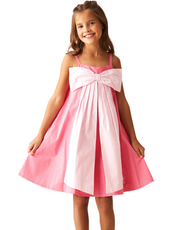 Angel & Rocket Kids' Cotton Sleeveless Oversized Bow Dress, Pink, Pink