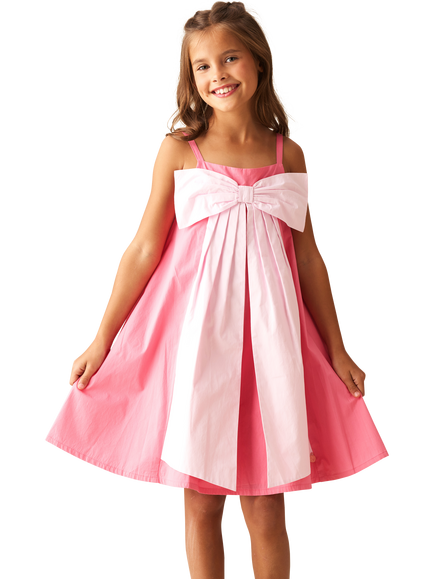 Angel & Rocket Kids' Cotton Sleeveless Oversized Bow Dress, Pink, Pink