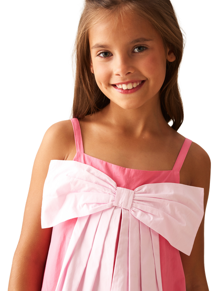 Angel & Rocket Kids' Cotton Sleeveless Oversized Bow Dress, Pink - view 2, Pink
