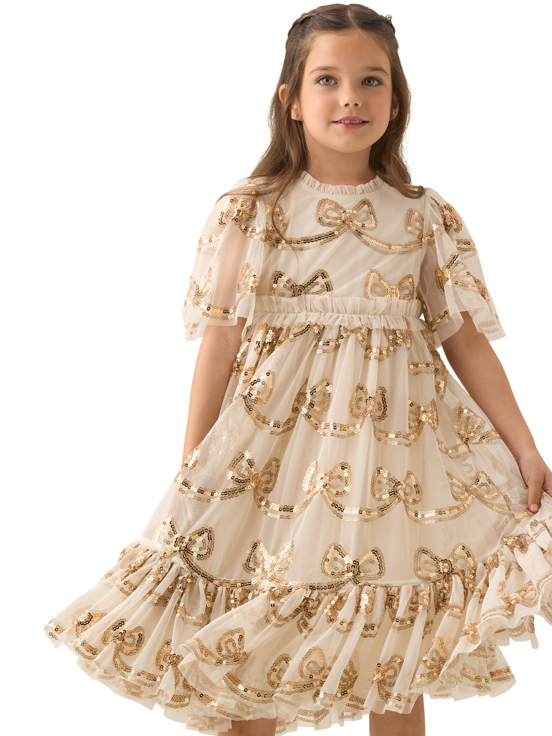 Product image 2 of 7, which shows Angel & Rocket Kids' Sequin Bow Dress, Natural, 2 years