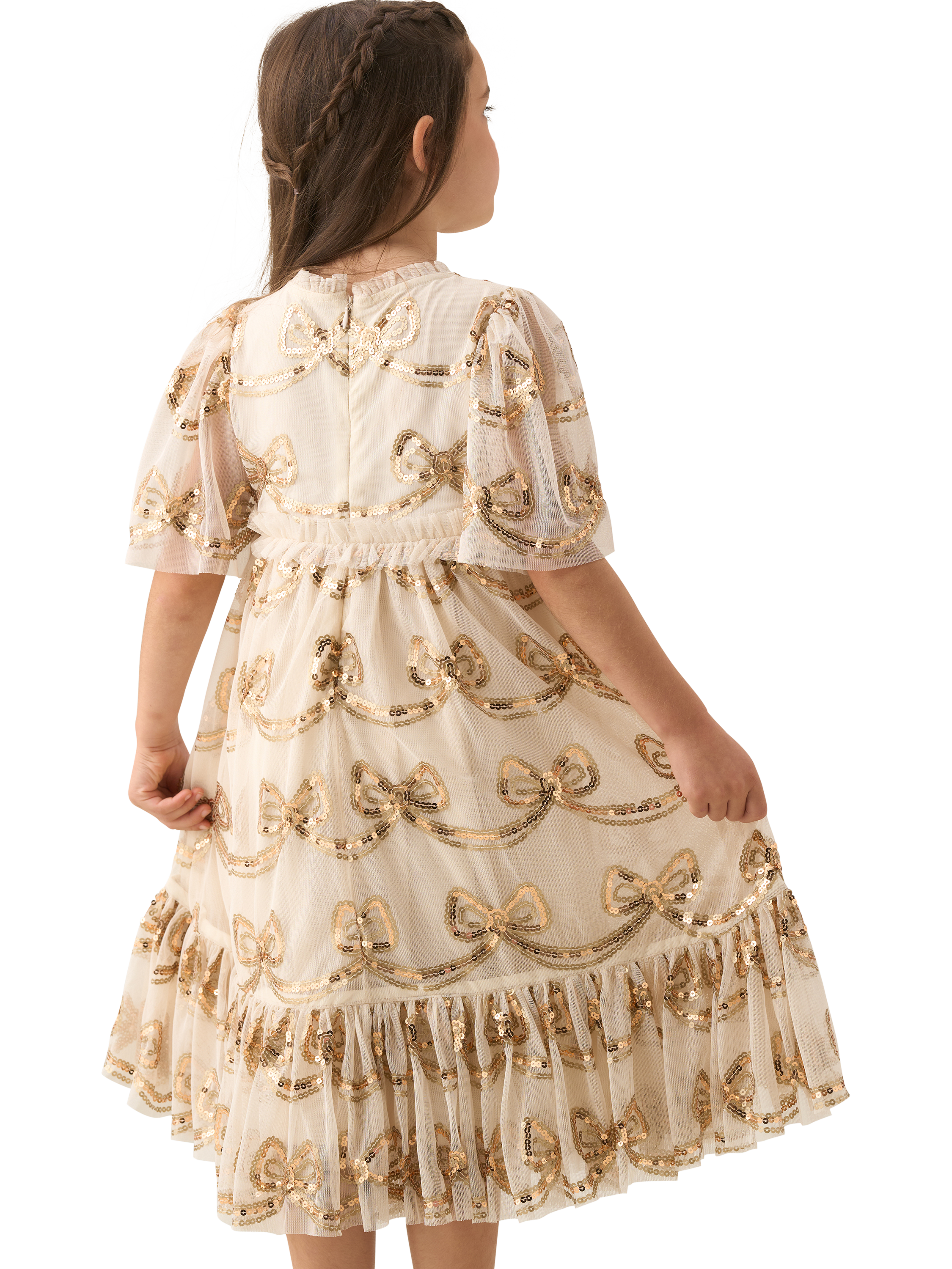Product image 3 of 7, which shows Angel & Rocket Kids' Sequin Bow Dress, Natural, 2 years