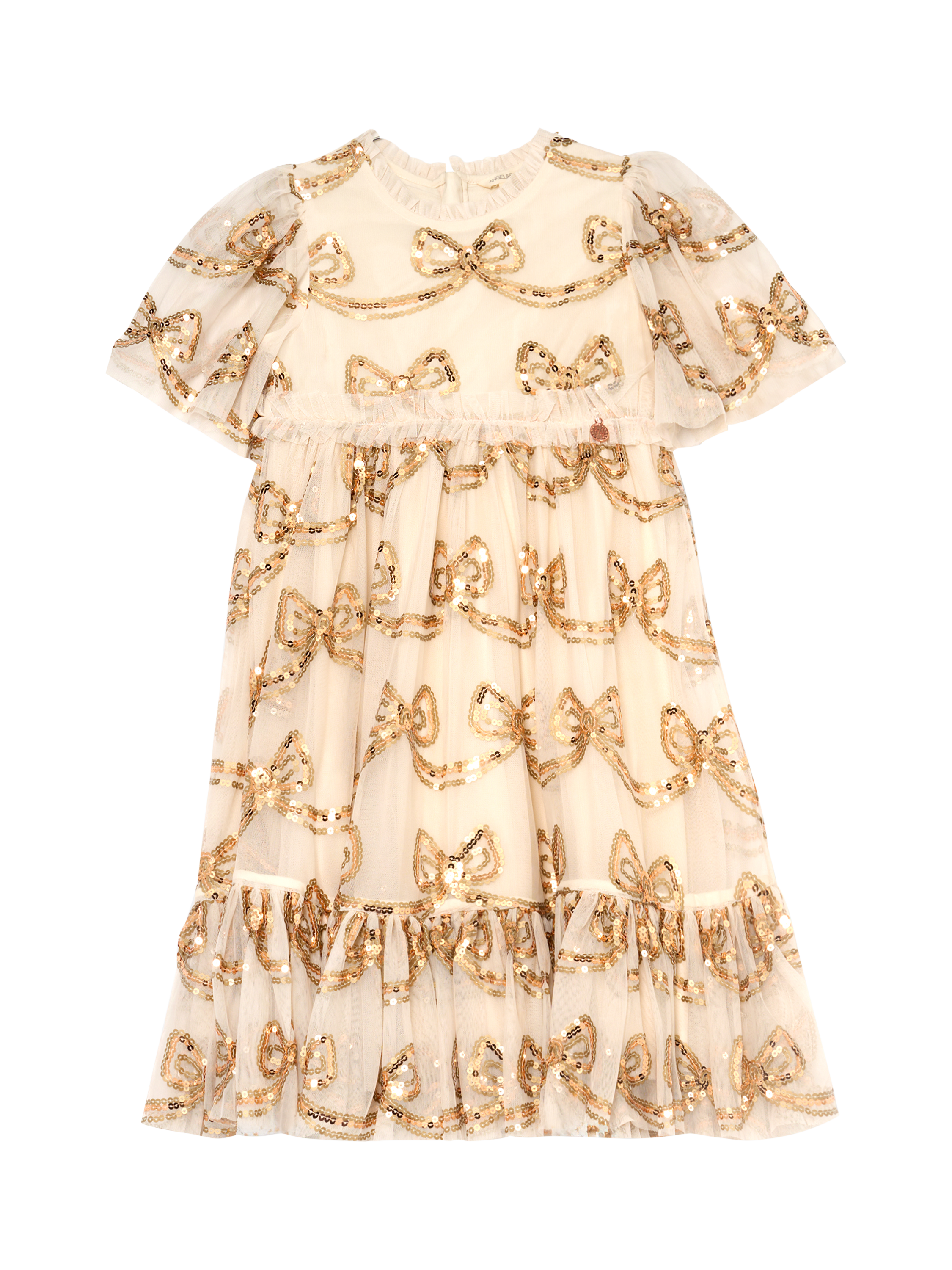 Product image 5 of 7, which shows Angel & Rocket Kids' Sequin Bow Dress, Natural, 2 years