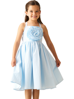 Angel & Rocket Kids' Corsage Scallop Swing Dress, Blue, Blue