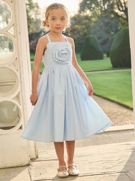 Angel & Rocket Kids' Corsage Scallop Swing Dress, Blue - view 2, Blue