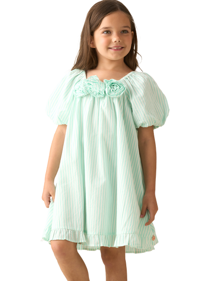 Angel & Rocket Kids' Cotton Corsage Stripe Dress, Green, Green