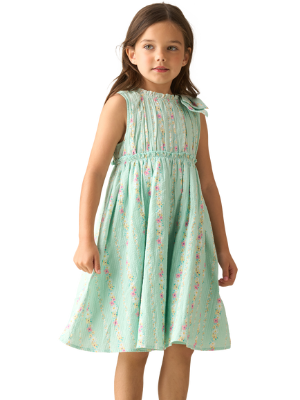 Angel & Rocket Kids' Cotton Floral Stripe Dress, Green, Green
