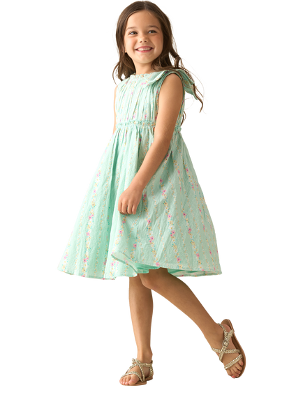 Angel & Rocket Kids' Cotton Floral Stripe Dress, Green - view 2, Green
