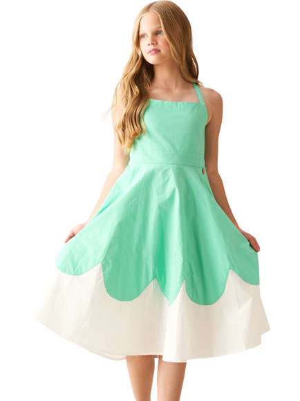 Angel & Rocket Kids' Cotton Sleeveless Scallop Dress, Green, Green
