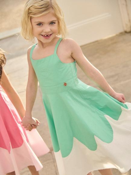 Angel & Rocket Kids' Cotton Sleeveless Scallop Dress, Green - view 2, Green