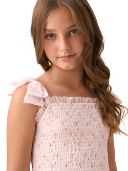 Angel & Rocket Kids' Sleeveless Shirred Bodice Mesh Dress, Pink - view 2, Pink