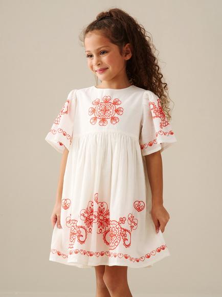 Angel & Rocket Kids' Reyna Embroidered Swing Dress, White, White