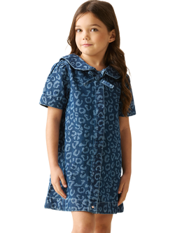 Angel & Rocket Kids' Leopard Print Denim Dress, Blue, Blue