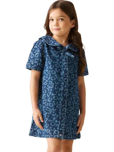 Angel & Rocket Kids' Leopard Print Denim Dress, Blue, Blue