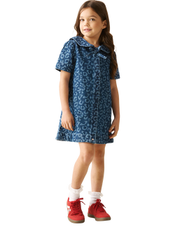 Angel & Rocket Kids' Leopard Print Denim Dress, Blue - view 2, Blue
