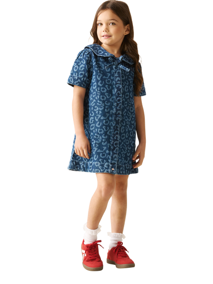 Angel & Rocket Kids' Leopard Print Denim Dress, Blue - view 2, Blue