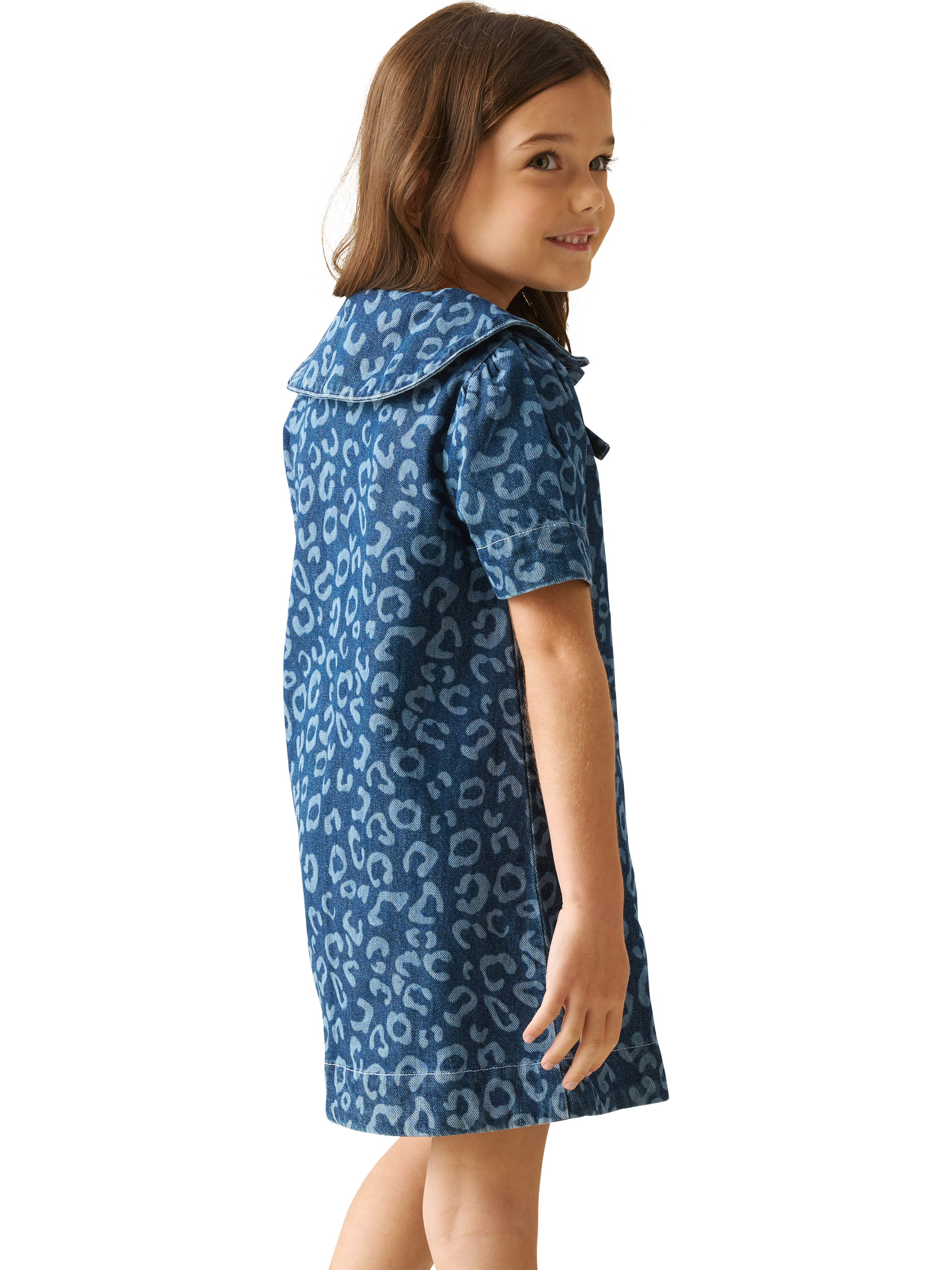 Product image 4 of 8, which shows Angel & Rocket Kids' Leopard Print Denim Dress, Blue, 3 years