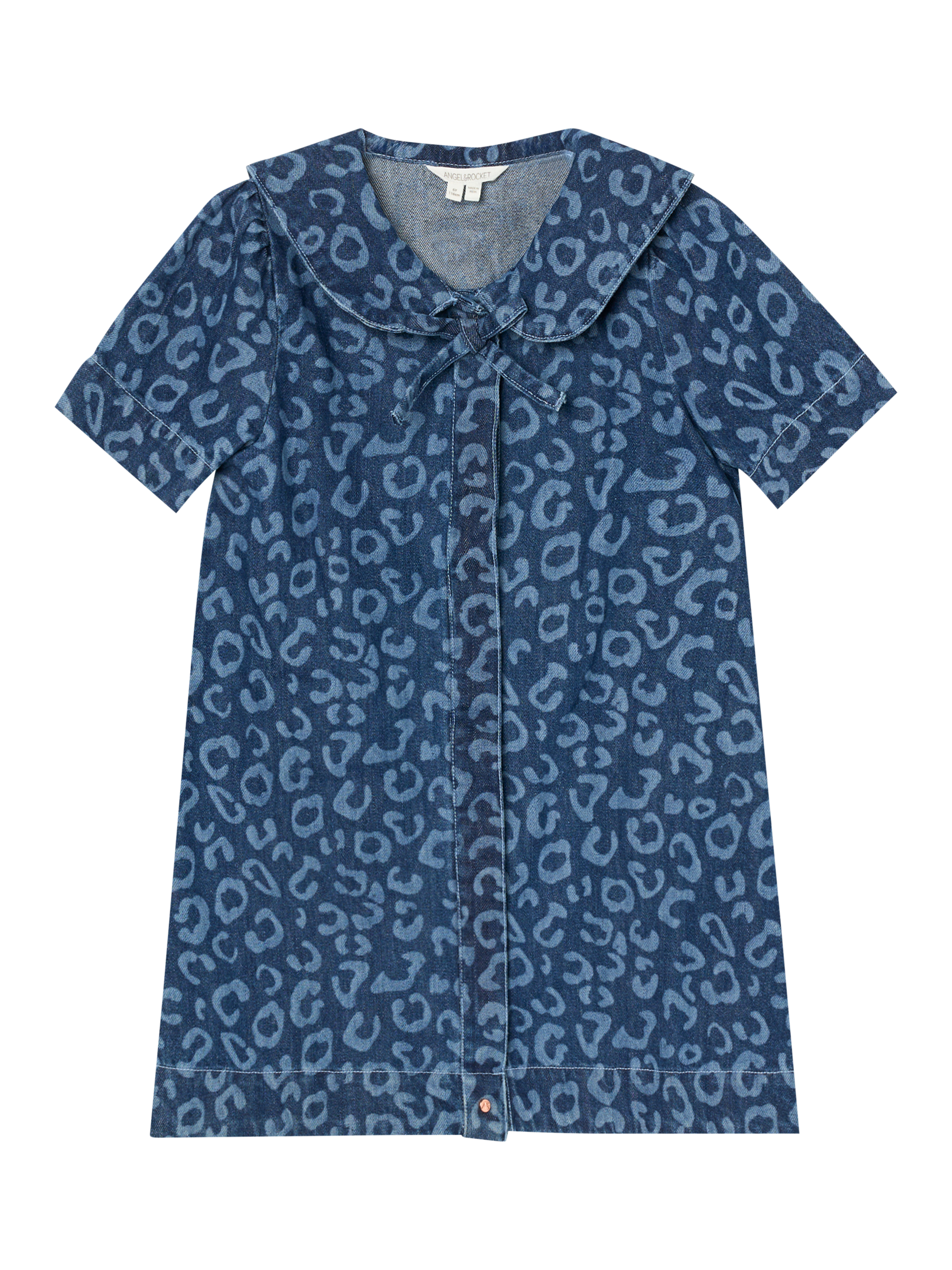 Product image 6 of 8, which shows Angel & Rocket Kids' Leopard Print Denim Dress, Blue, 3 years