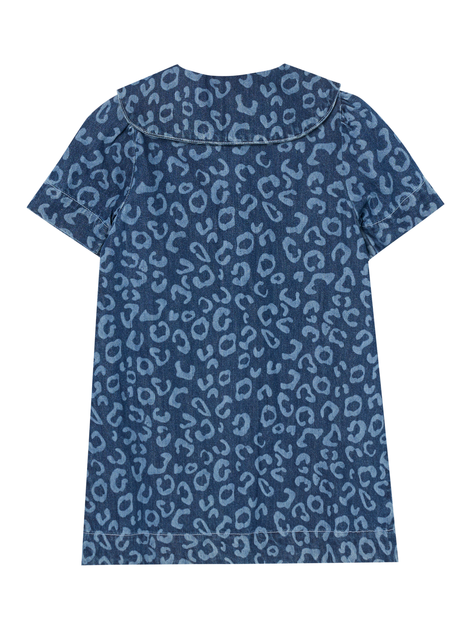 Product image 7 of 8, which shows Angel & Rocket Kids' Leopard Print Denim Dress, Blue, 3 years