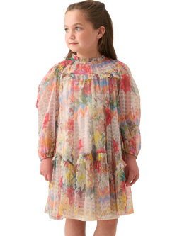 Angel & Rocket Kids' Mesh Frill Dress, Cream - view 2, Cream