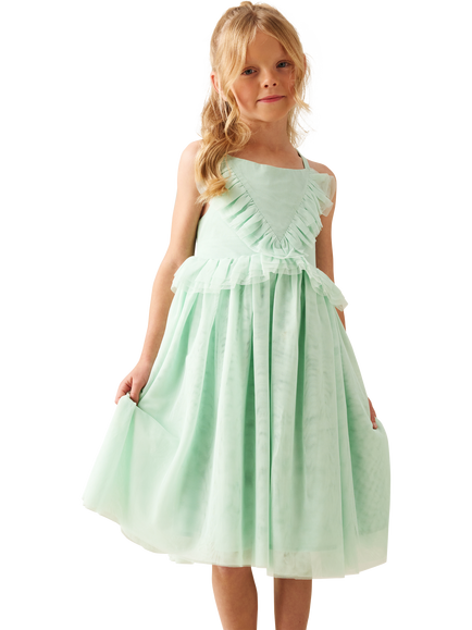 Angel & Rocket Kids' Mesh Frill Dress, Green, Green