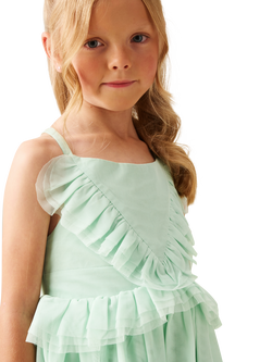 Angel & Rocket Kids' Mesh Frill Dress, Green - view 2, Green