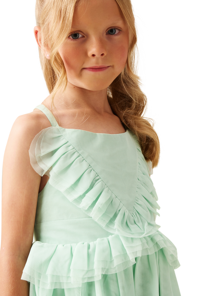 Angel & Rocket Kids' Mesh Frill Dress, Green - view 2, Green