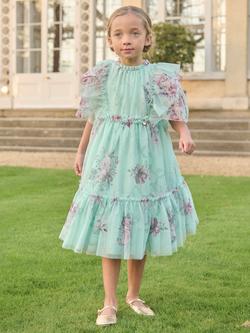 Angel & Rocket Kids' Short Sleeved Floral Mesh Dress, Green - view 2, Green