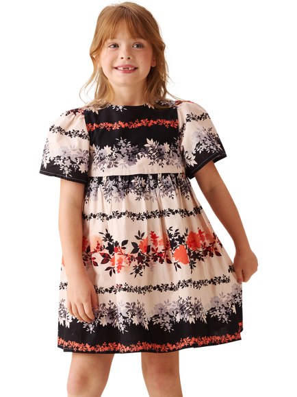 Angel & Rocket Kids' Cotton Rich Flutter Sleeve Floral Swing Dress, Cream/Multi, Cream/Multi