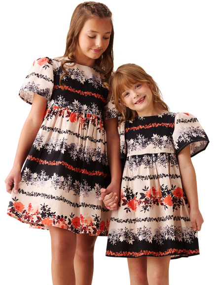 Angel & Rocket Kids' Cotton Rich Flutter Sleeve Floral Swing Dress, Cream/Multi - view 2, Cream/Multi
