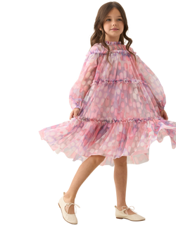 Angel & Rocket Kids' Abstract Long Sleeved Mesh Swing Dress, Pink - view 2, Pink