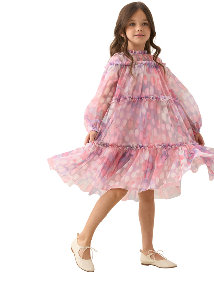 Angel & Rocket Kids' Abstract Long Sleeved Mesh Swing Dress, Pink - view 2, Pink
