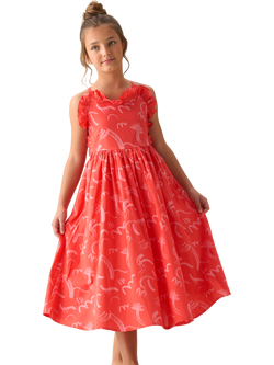 Angel & Rocket Kids' Cotton Printed Sleeveless Ruffle Dress, Red, Red