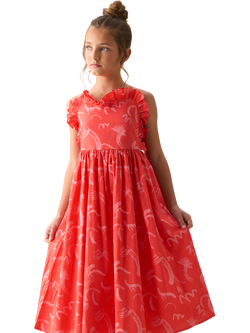 Angel & Rocket Kids' Cotton Printed Sleeveless Ruffle Dress, Red - view 2, Red