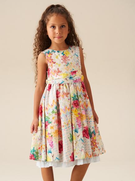 Angel & Rocket Kids' Cotton Sleeveless Floral Print Dress, Yellow, Cream